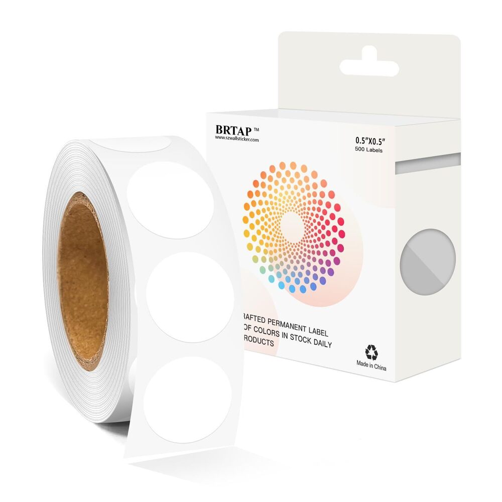 7668 1/2 Inch Round Color Coding Labels 500 White Dots - Self-Adhesive Dot